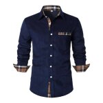 Chemise homme velours ctel manches longues regular fit casual chemise contraste avec poche confortable ...