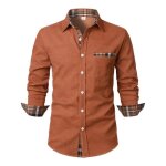 Chemise homme velours ctel manches longues regular fit casual chemise contraste avec poche confortable ...