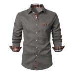 Chemise homme velours ctel manches longues regular fit casual chemise contraste avec poche confortable ...