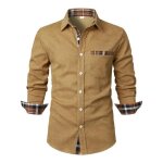 Chemise homme velours c�tel� manches longues regular fit casual chemise contrast�e avec poche confortable ...