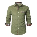Chemise homme velours ctel manches longues regular fit casual chemise contraste avec poche confortable ...
