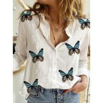 Chemise imprime femme en coton lin respirante manches longues - blanc - insfity - regular - col chemise ...