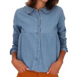 Chemise en jeans bleu femme les tropziennes lorette - manches longues - col claudine - volants