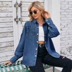 Chemise en jean femme manches longues casual regular - insfity - bleu fonce Chemise en jean femme manches longues casual regular - insfity - bleu fonce