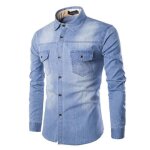 Chemise en jean - funmoon - grande taille - manches longues - col polo - bleu fonc