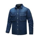 Chemise en jean homme en coton denim manches longues broderie - bleu fonce