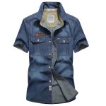 Chemise en jeans homme manches courtes en coton casual chemisette ete avec poche couleur unie - bleu ... Chemise en jeans homme manches courtes en coton casual chemisette ete avec poche couleur unie - bleu ...