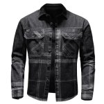 Chemise en jeans homme manches longues chemise carreaux multi - poches tissu confortable - noir