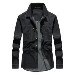 Chemise en jeans homme manches longues avec poches couleur unie pour printemps et automne - noir