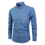 Chemise en jean homme manches longues slim fit chemise ete en coton couleur unie - bleu clair