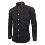 Chemise en jean homme manches longues slim fit chemise ete en coton couleur unie - noir