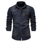 Chemise en jeans homme slim fit manches longues casual chemise avec poches tissu confortable - bleu foncé ... Chemise en jeans homme slim fit manches longues casual chemise avec poches tissu confortable - bleu foncé ...