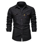 Chemise en jeans homme slim fit manches longues casual chemise avec poches tissu confortable - noir Chemise en jeans homme slim fit manches longues casual chemise avec poches tissu confortable - noir