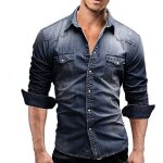 Chemise en jean  manches longues en coton doux pour homme