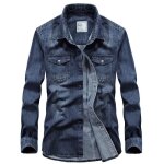 Chemise en jean  manches longues homme regular fit avec poches casual chemise denim couleur unie - bleu ...
