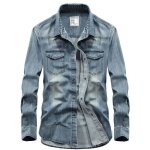 Chemise en jean  manches longues homme regular fit avec poches casual chemise denim couleur unie - bleu ...