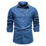 Chemise en jeans slim fit pour homme manches longues casual chemise avec poche poitrine confortable couleur ...