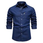 Chemise en jeans slim fit pour homme manches longues casual chemise avec poche poitrine confortable couleur ...