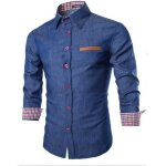 Chemise en jean slim pour homme funmoon - bleu fonc - col chemise - manches longues