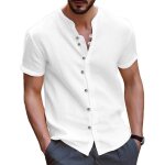Chemise lin homme - autrement - manches longues - col mao - blanc