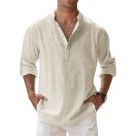 Chemise en lin homme - beige - manches longues - style casual plage