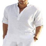 Chemise lin homme col mao blanc - coupe ajuste - manches longues