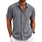 Chemise lin homme À manches courtes respirant chemise décontractée regular fit couleur unie - taille ... Chemise lin homme À manches courtes respirant chemise décontractée regular fit couleur unie - taille ...