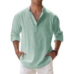 Chemise en lin - homme - manches longues - vert - coupe slim - col mao