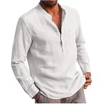 Chemise en lin homme - amoune - modern doux - manches longues - col mao - blanc