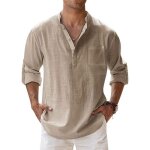 Chemise en lin - solid shirts - casual manches longues - brun clair 1 - homme