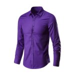 Chemise  manches longues de couleur pure  revers pour hommes violet chemise