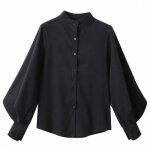 Chemise à manches longues pour femmes chemise à manches ballon chemise vintage unie à col montant hauts ... Chemise à manches longues pour femmes chemise à manches ballon chemise vintage unie à col montant hauts ...