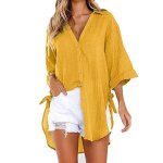 Chemises  manches longues - femme - jaune - coton et lin - tunique  boutons - coupe regular