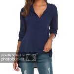Chemise � manches longues irr�guli�re pour femmes - casual - bleu