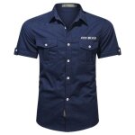Chemise militaire homme manches courtes en coton casual chemisette ete couleur unie tissu confortable ...
