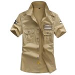 Chemise militaire homme manche courte en coton grande taille tops dt avec poches - kaki