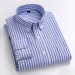 Chemise oxford homme rayures en coton manches longues chemise col boutonn� tissu confortable - bleu blanc ...