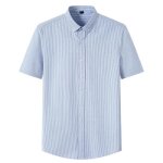 Chemise oxford homme rayures manches courtes en coton col boutonn� chemisette ete tissu confotable