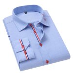Chemise oxford homme slim fit manches longues casual chemise couleur unie confortable - bleu ciel
