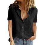 Chemise - pasuda - femme - manches courtes - noir - coton lin Chemise - pasuda - femme - manches courtes - noir - coton lin