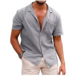 Chemise de plage - funmoon - modle t - lin - manches courtes - couleur gris