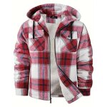 Chemise polaire avec poche homme manches longues a capuche carreaux chaude automne hiver - rouge Chemise polaire avec poche homme manches longues a capuche carreaux chaude automne hiver - rouge
