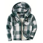 Chemise polaire avec poche homme manches longues a capuche carreaux chaude automne hiver - vert Chemise polaire avec poche homme manches longues a capuche carreaux chaude automne hiver - vert
