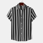 Chemise rayure homme en coton ete manches courtes col chemise - noir