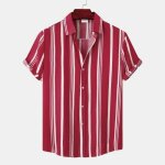 Chemise rayure homme en coton ete manches courtes col chemise - rouge