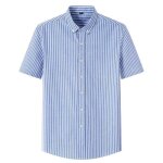 Chemise rayures homme oxford manches courtes en coton col boutonn� chemisette ete tissu confortable - ...