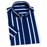 Chemise rayures homme slim fit manches courtes chemisette ete stretch business sans repassage - bleu
