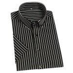 Chemise rayures homme slim fit manches courtes chemisette ete stretch business sans repassage - noir Chemise rayures homme slim fit manches courtes chemisette ete stretch business sans repassage - noir