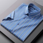 Chemise rayures homme slim fit manches courtes chemise stretch col boutonn� sans repassage - bleu ciel ...