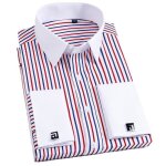 Chemise rayures homme slim fit poignet mousquetaire style francais chemise business manches longues Chemise rayures homme slim fit poignet mousquetaire style francais chemise business manches longues